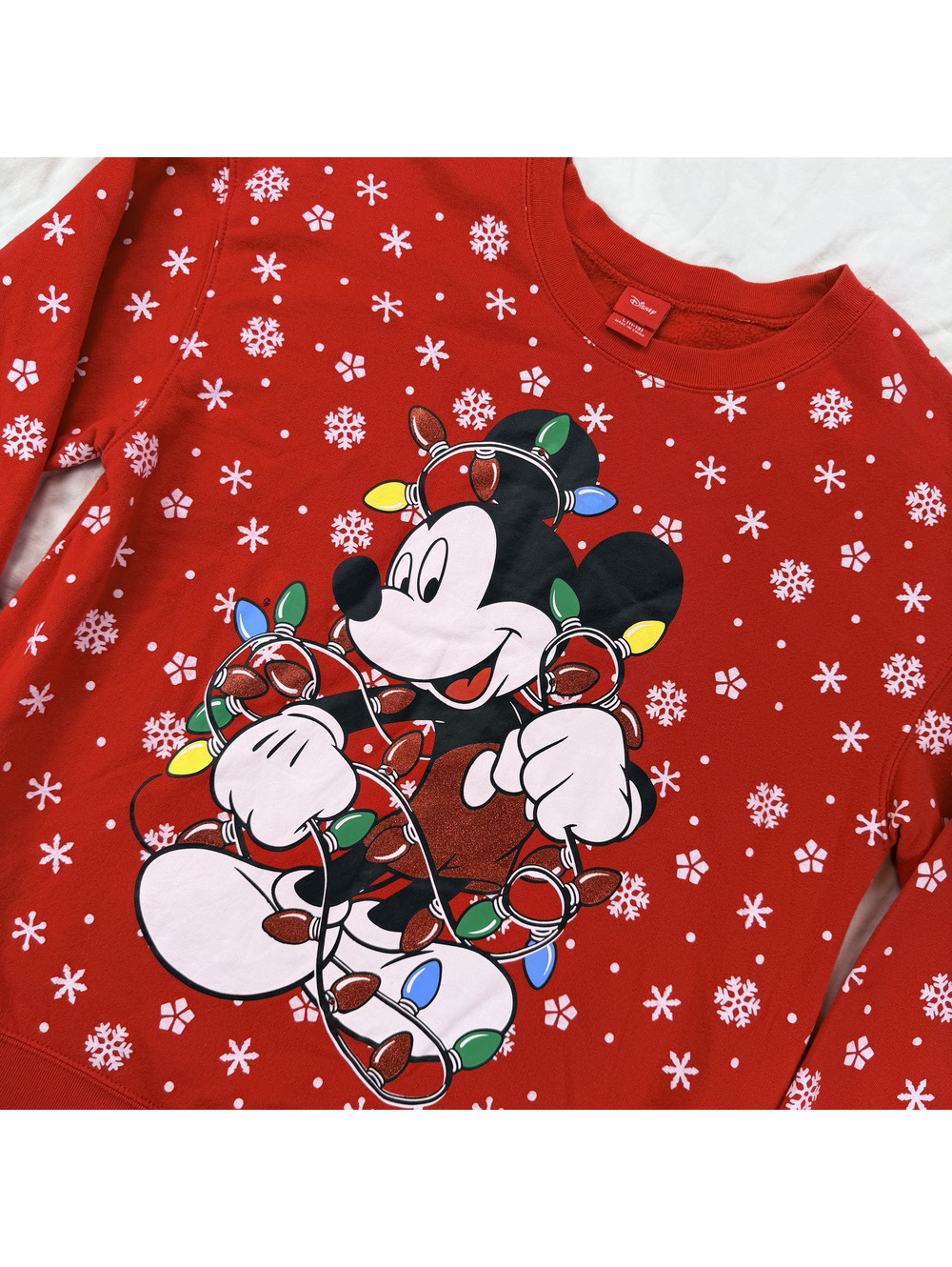 Disney Mickey Mouse Christmas Sweatshirt Juniors L 11-13 Red Snowflake Holiday